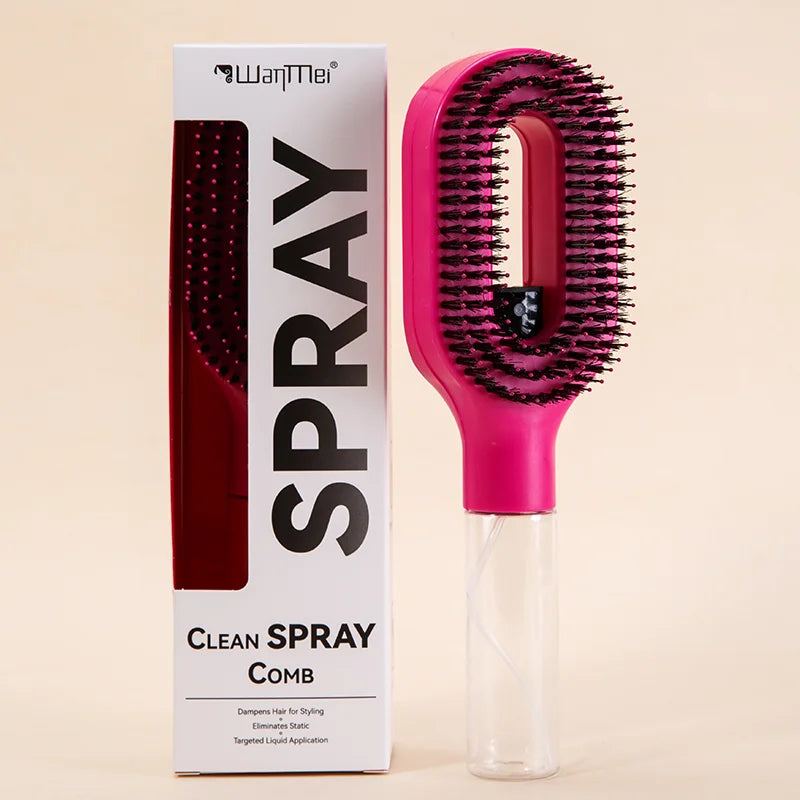 Brosse Spray 2-en-1 – Démêle, Hydrate et Lisse les Cheveux Sans Effort.