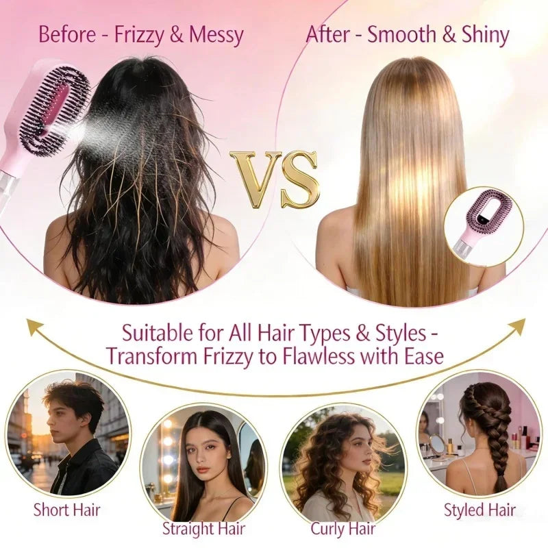 Brosse Spray 2-en-1 – Démêle, Hydrate et Lisse les Cheveux Sans Effort.