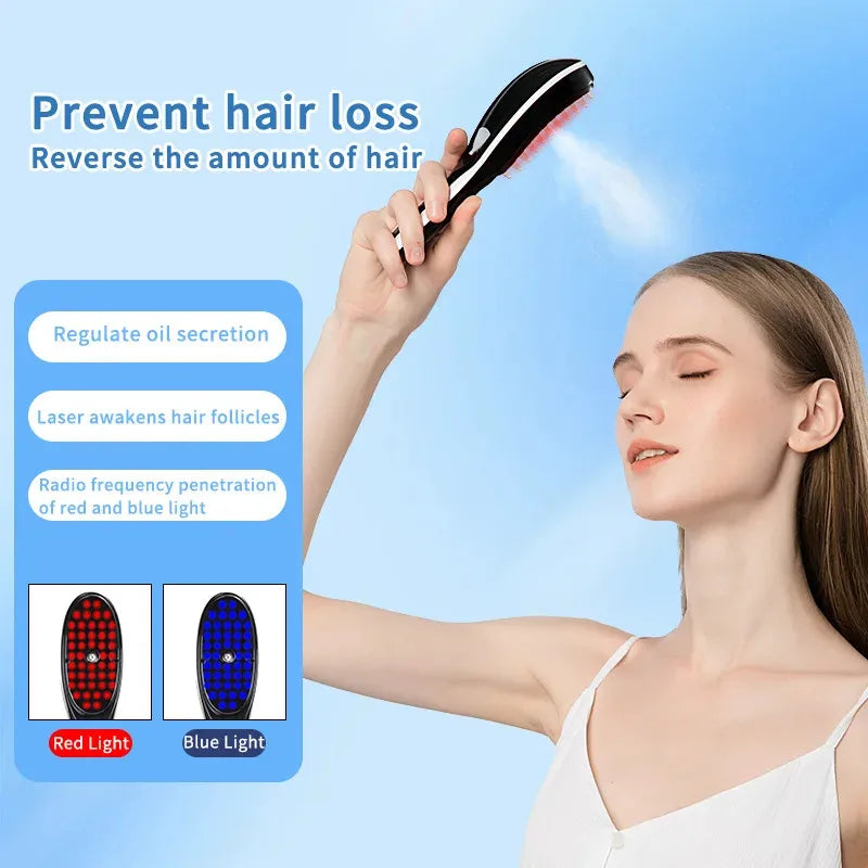 Peigne Massant 3-en-1 — Vibration, Spray & Luminothérapie Capillaire