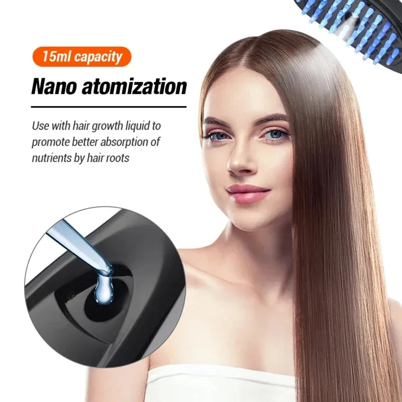 Peigne Massant 3-en-1 — Vibration, Spray & Luminothérapie Capillaire