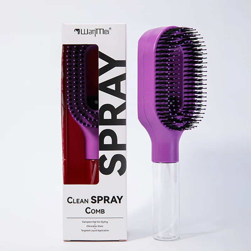 Brosse Spray 2-en-1 – Démêle, Hydrate et Lisse les Cheveux Sans Effort.