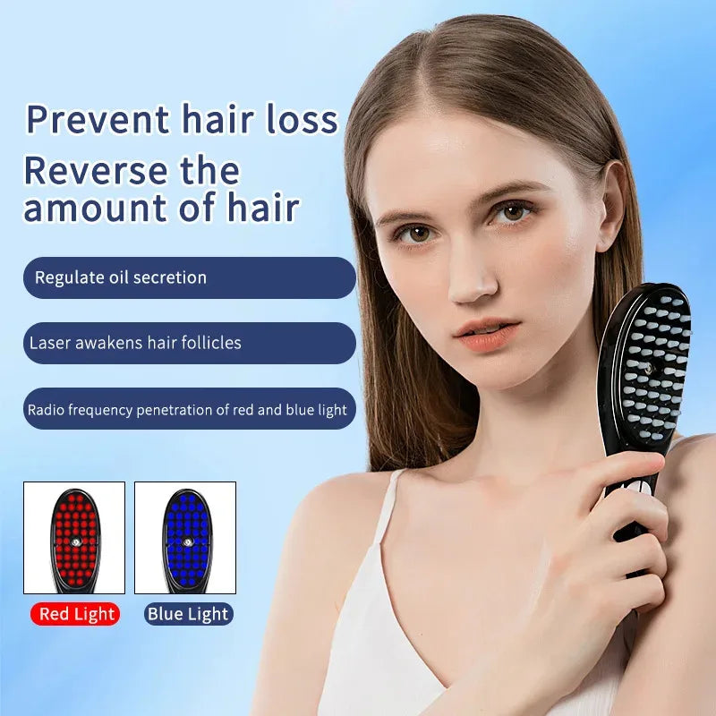 Peigne Massant 3-en-1 — Vibration, Spray & Luminothérapie Capillaire