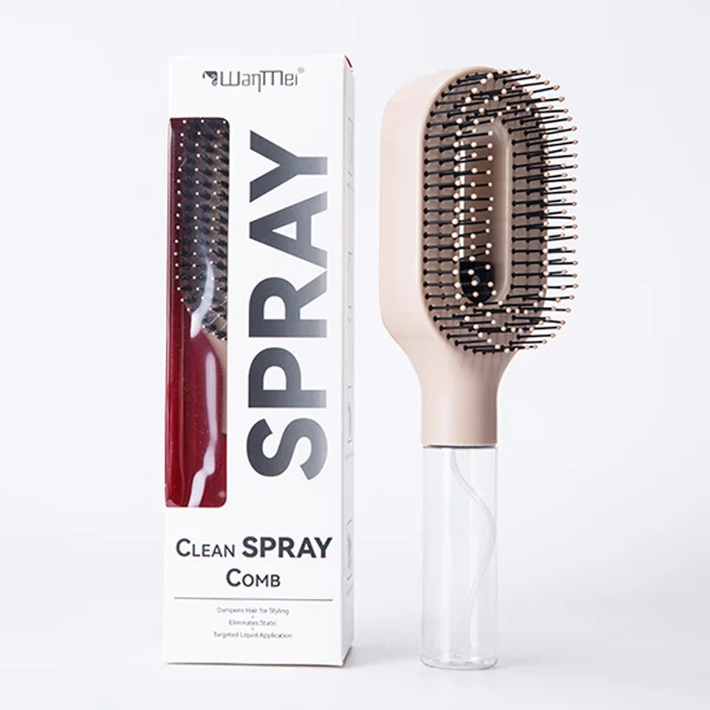 Brosse Spray 2-en-1 – Démêle, Hydrate et Lisse les Cheveux Sans Effort.
