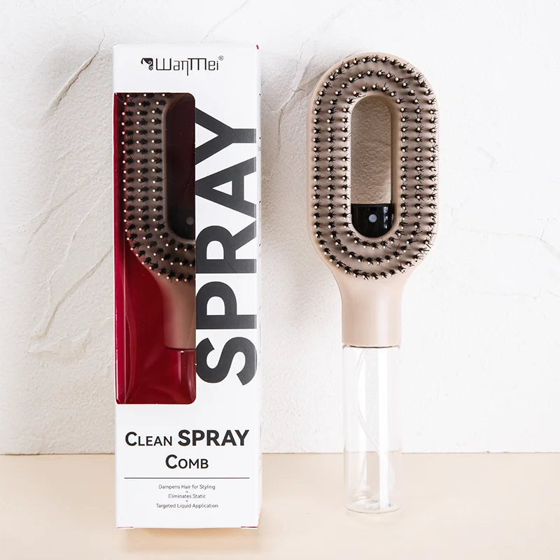 Brosse Spray 2-en-1 – Démêle, Hydrate et Lisse les Cheveux Sans Effort.
