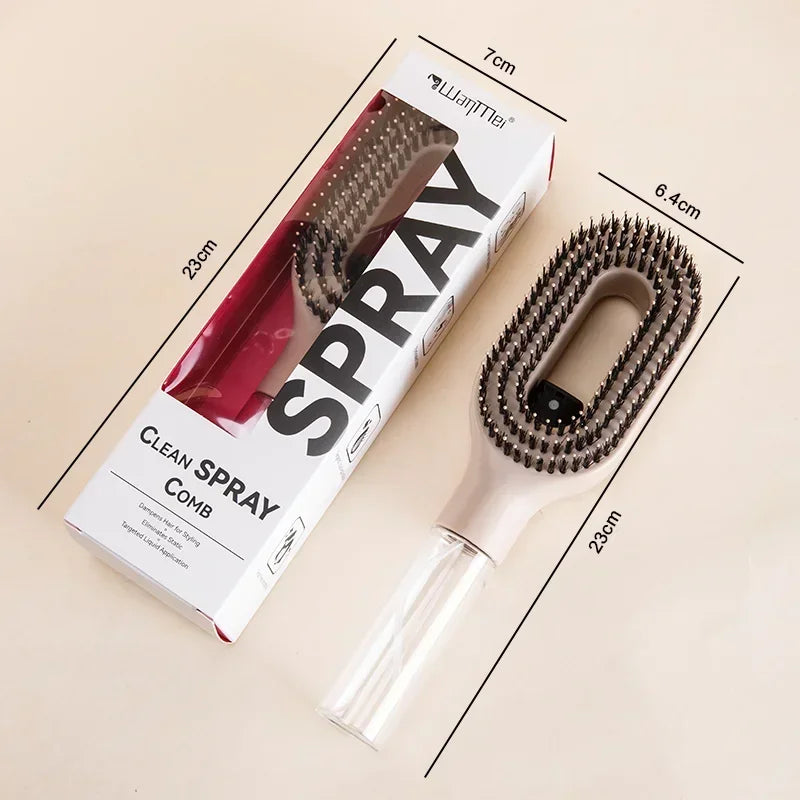 Brosse Spray 2-en-1 – Démêle, Hydrate et Lisse les Cheveux Sans Effort.