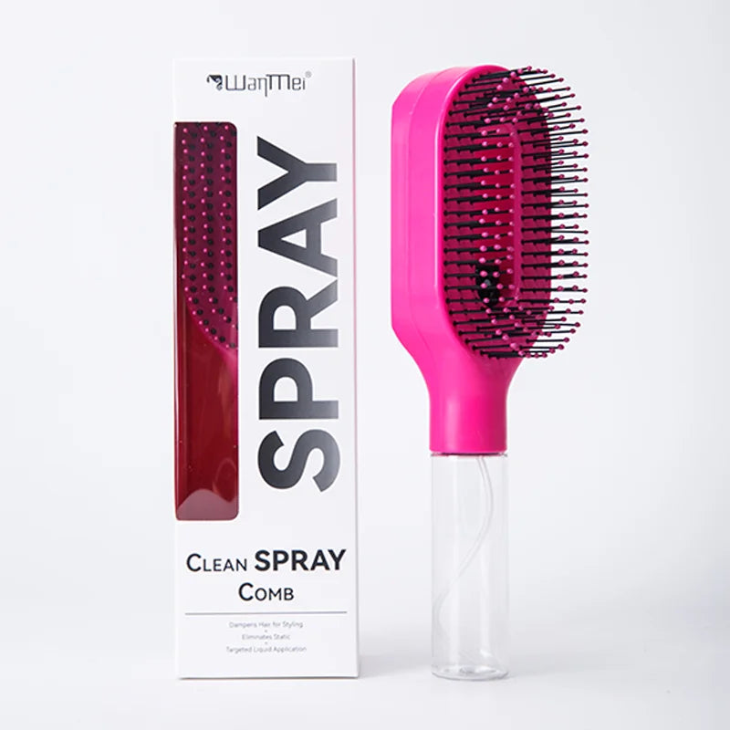 Brosse Spray 2-en-1 – Démêle, Hydrate et Lisse les Cheveux Sans Effort.