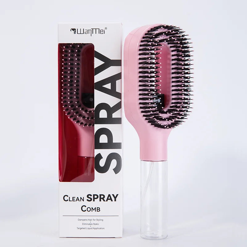 Brosse Spray 2-en-1 – Démêle, Hydrate et Lisse les Cheveux Sans Effort.