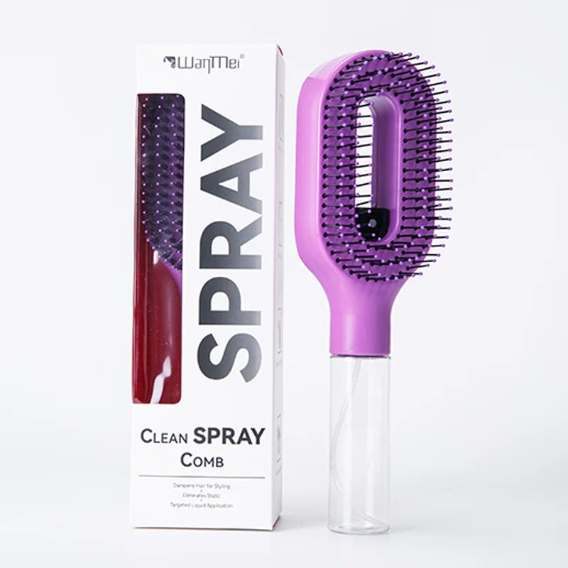 Brosse Spray 2-en-1 – Démêle, Hydrate et Lisse les Cheveux Sans Effort.